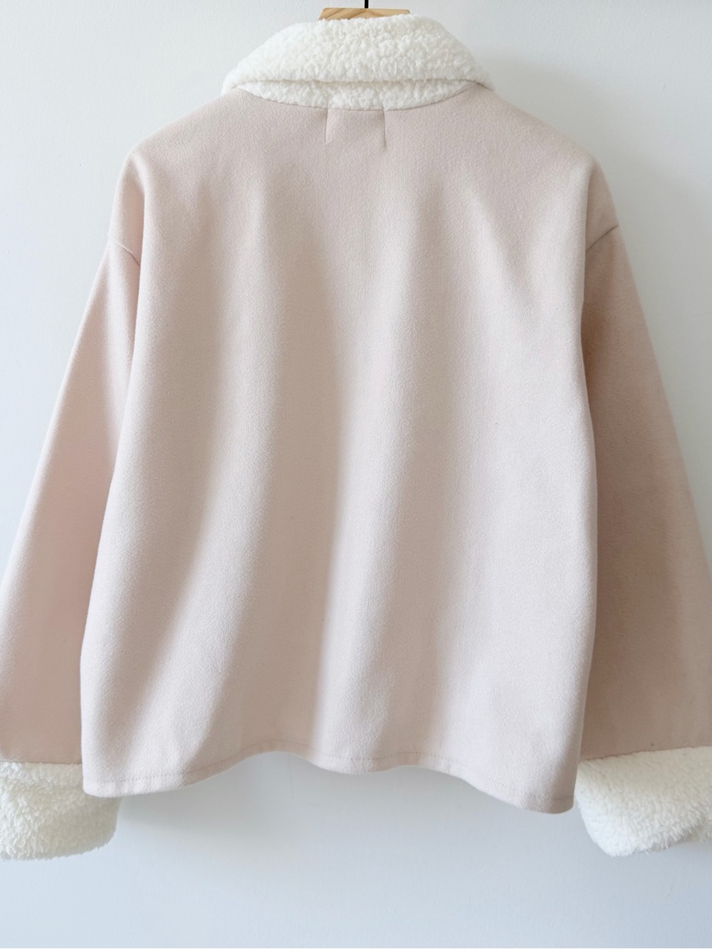 WiFi Light Blush Pink Sherpa Trim Oversized Shacket Jacket Women’s Size M - Picture 8 of 12